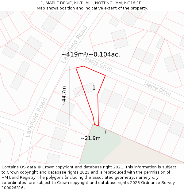 1, MAPLE DRIVE, NUTHALL, NOTTINGHAM, NG16 1EH: Plot and title map