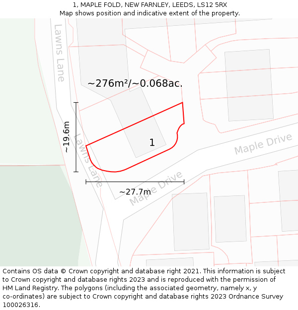 1, MAPLE FOLD, NEW FARNLEY, LEEDS, LS12 5RX: Plot and title map