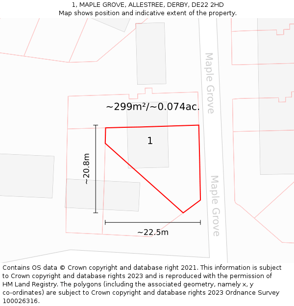 1, MAPLE GROVE, ALLESTREE, DERBY, DE22 2HD: Plot and title map