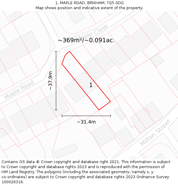 1, MAPLE ROAD, BRIXHAM, TQ5 0DG: Plot and title map