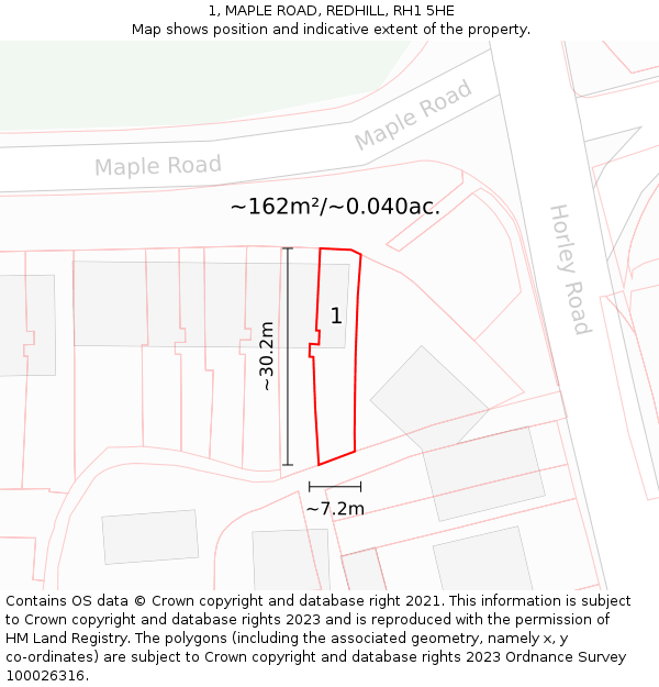 1, MAPLE ROAD, REDHILL, RH1 5HE: Plot and title map