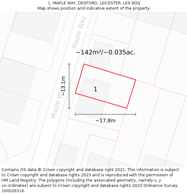 1, MAPLE WAY, DESFORD, LEICESTER, LE9 9GQ: Plot and title map