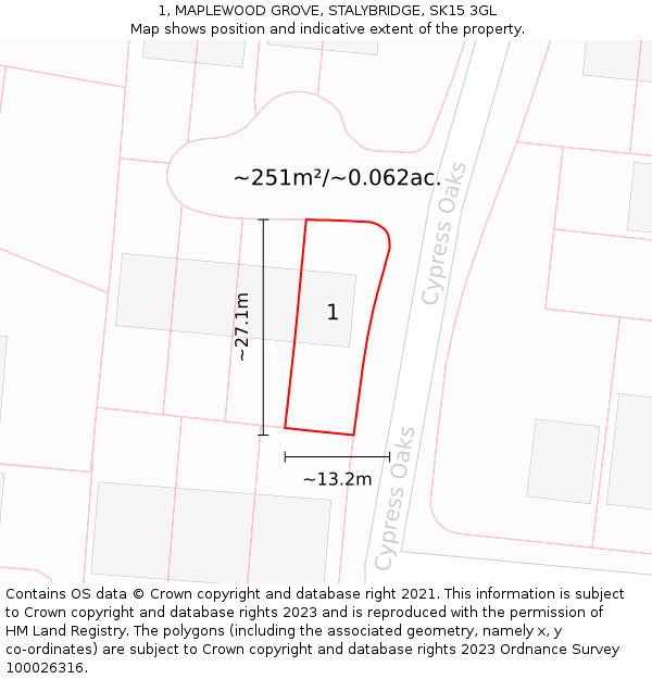 1, MAPLEWOOD GROVE, STALYBRIDGE, SK15 3GL: Plot and title map