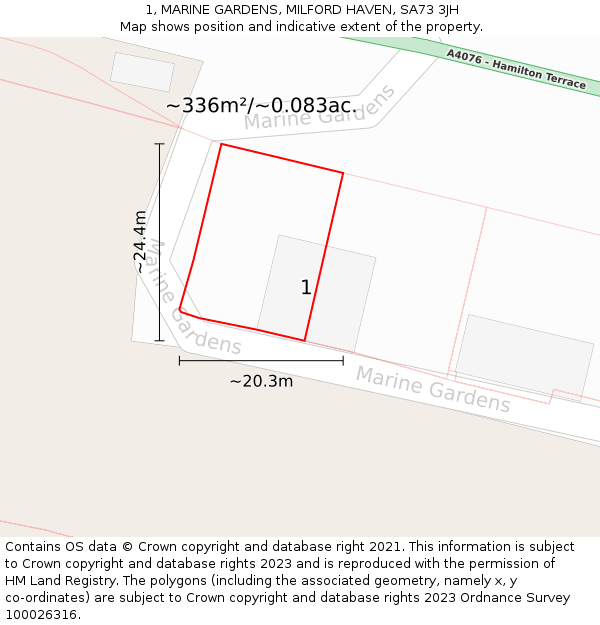 1, MARINE GARDENS, MILFORD HAVEN, SA73 3JH: Plot and title map