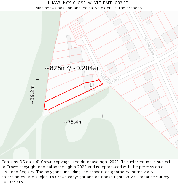 1, MARLINGS CLOSE, WHYTELEAFE, CR3 0DH: Plot and title map