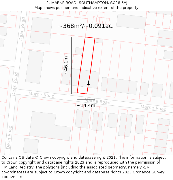 1, MARNE ROAD, SOUTHAMPTON, SO18 6AJ: Plot and title map