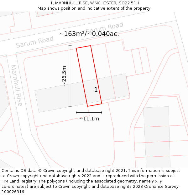 1, MARNHULL RISE, WINCHESTER, SO22 5FH: Plot and title map