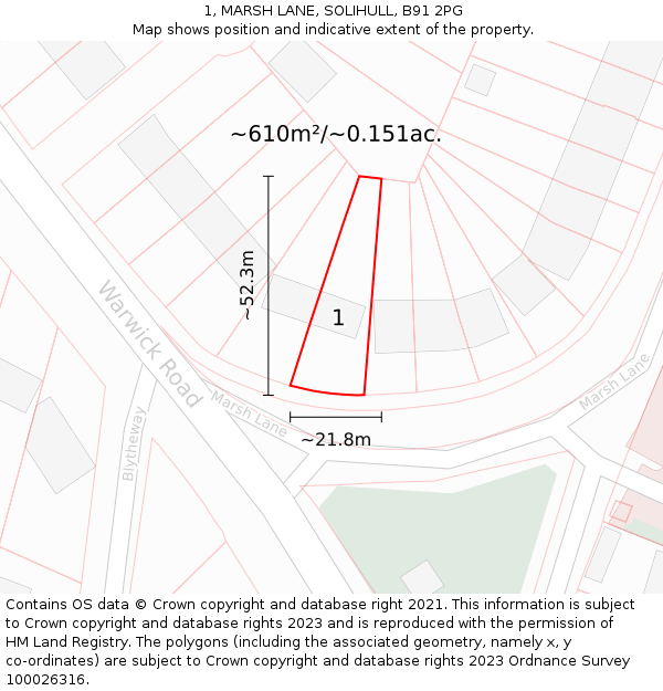 1, MARSH LANE, SOLIHULL, B91 2PG: Plot and title map