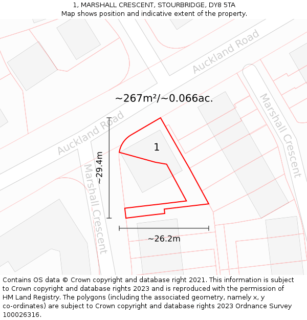 1, MARSHALL CRESCENT, STOURBRIDGE, DY8 5TA: Plot and title map