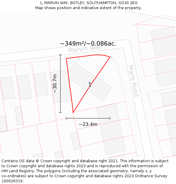 1, MARVIN WAY, BOTLEY, SOUTHAMPTON, SO30 2EG: Plot and title map