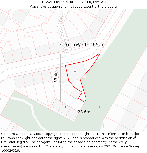 1, MASTERSON STREET, EXETER, EX2 5GR: Plot and title map