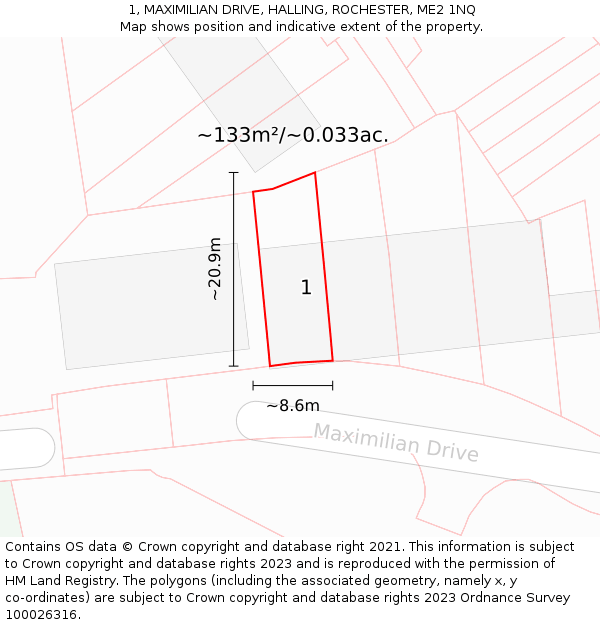 1, MAXIMILIAN DRIVE, HALLING, ROCHESTER, ME2 1NQ: Plot and title map
