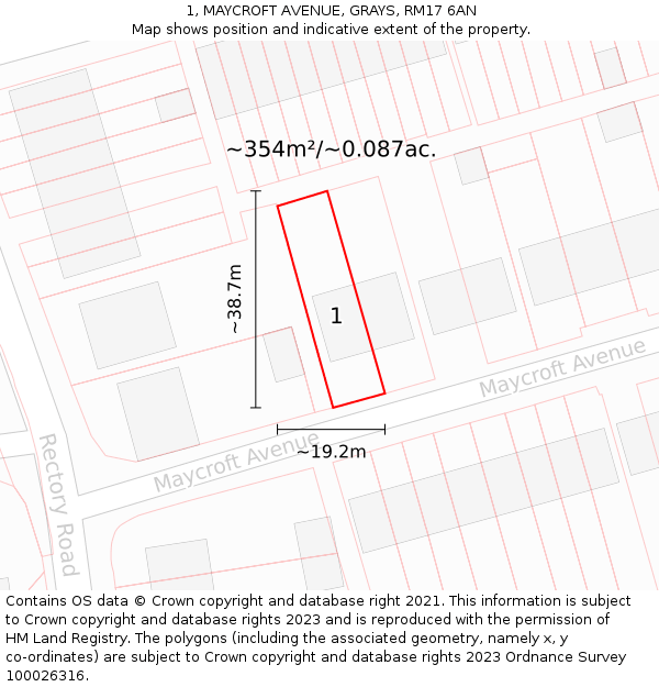1, MAYCROFT AVENUE, GRAYS, RM17 6AN: Plot and title map