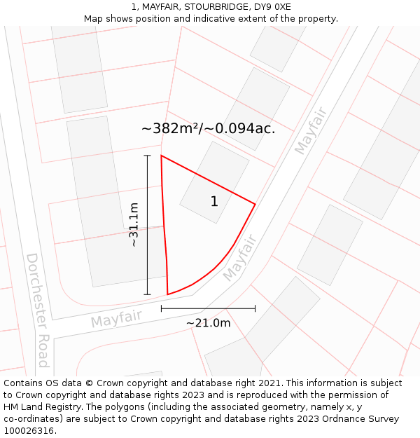 1, MAYFAIR, STOURBRIDGE, DY9 0XE: Plot and title map