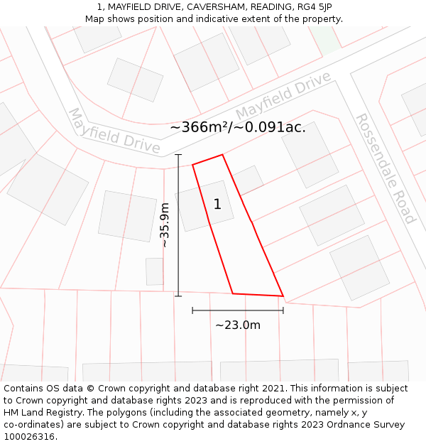 1, MAYFIELD DRIVE, CAVERSHAM, READING, RG4 5JP: Plot and title map