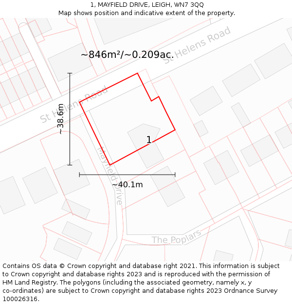 1, MAYFIELD DRIVE, LEIGH, WN7 3QQ: Plot and title map