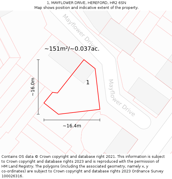 1, MAYFLOWER DRIVE, HEREFORD, HR2 6SN: Plot and title map