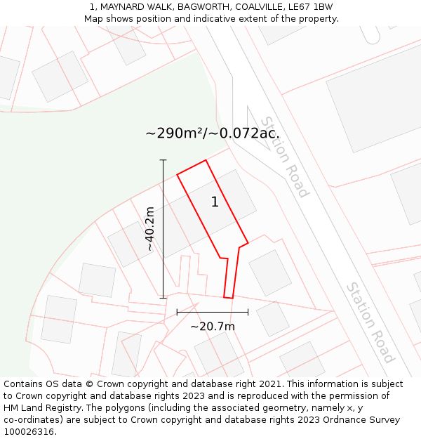 1, MAYNARD WALK, BAGWORTH, COALVILLE, LE67 1BW: Plot and title map