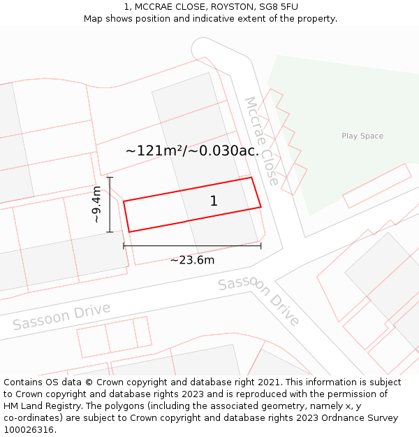 1, MCCRAE CLOSE, ROYSTON, SG8 5FU: Plot and title map