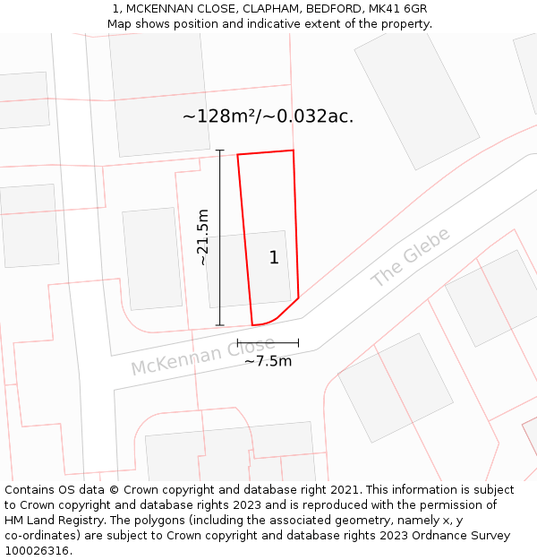 1, MCKENNAN CLOSE, CLAPHAM, BEDFORD, MK41 6GR: Plot and title map