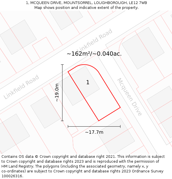1, MCQUEEN DRIVE, MOUNTSORREL, LOUGHBOROUGH, LE12 7WB: Plot and title map