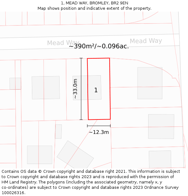 1, MEAD WAY, BROMLEY, BR2 9EN: Plot and title map