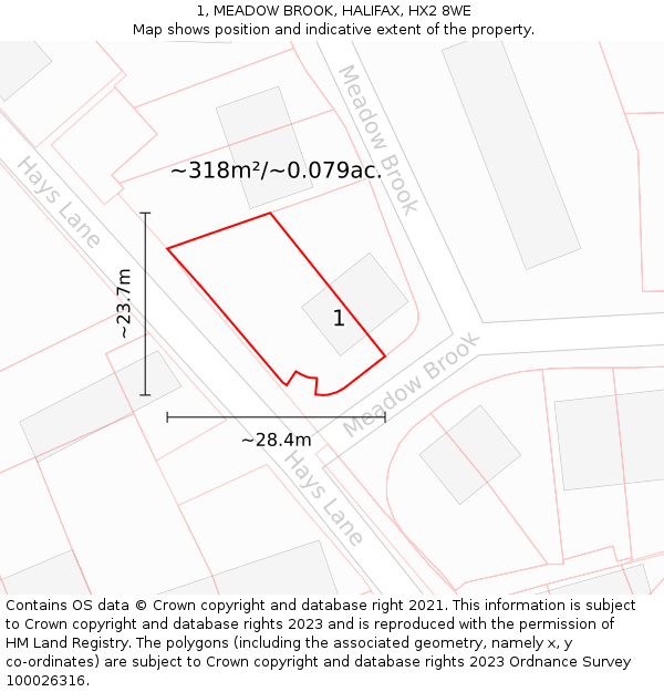 1, MEADOW BROOK, HALIFAX, HX2 8WE: Plot and title map