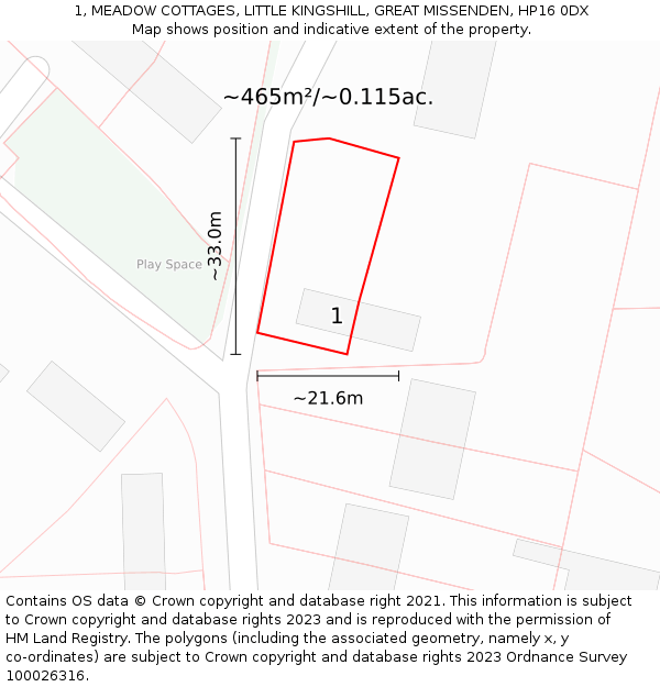 1, MEADOW COTTAGES, LITTLE KINGSHILL, GREAT MISSENDEN, HP16 0DX: Plot and title map