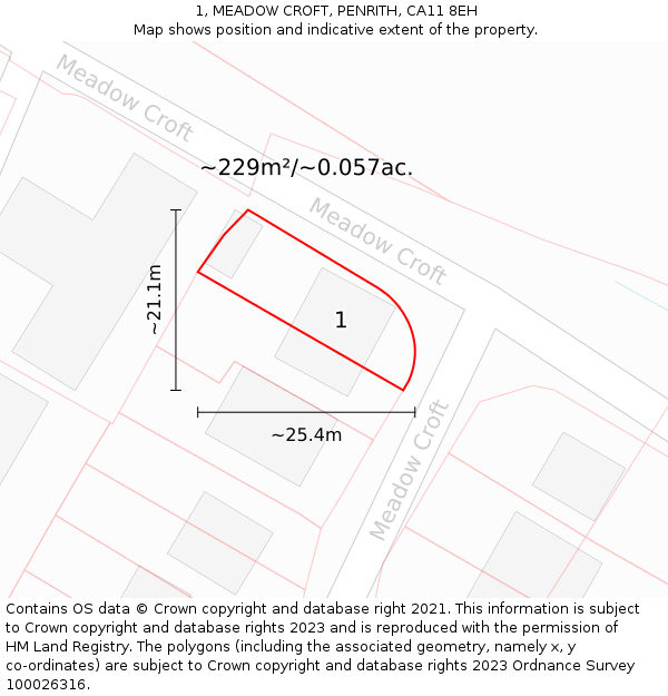 1, MEADOW CROFT, PENRITH, CA11 8EH: Plot and title map
