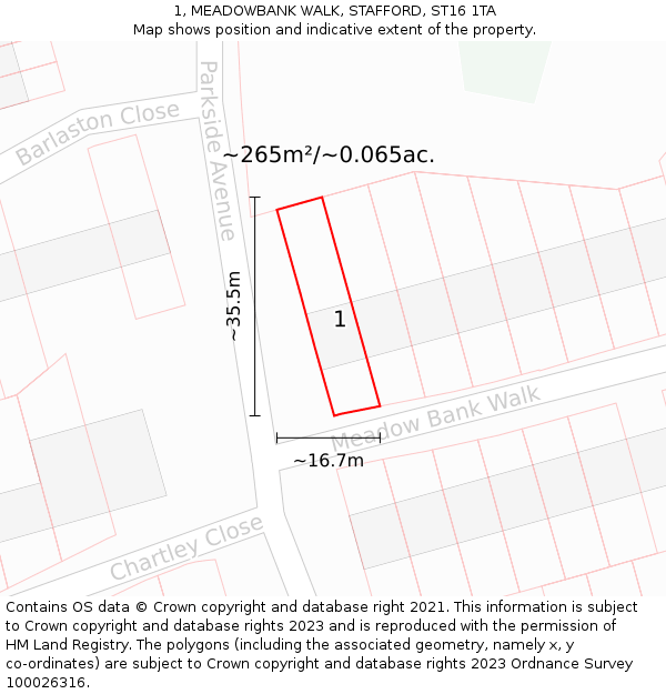 1, MEADOWBANK WALK, STAFFORD, ST16 1TA: Plot and title map