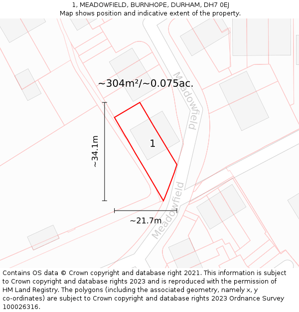 1, MEADOWFIELD, BURNHOPE, DURHAM, DH7 0EJ: Plot and title map