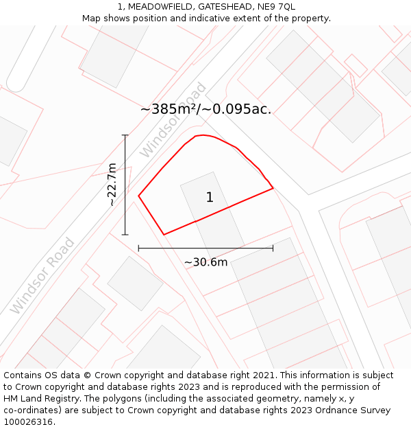1, MEADOWFIELD, GATESHEAD, NE9 7QL: Plot and title map