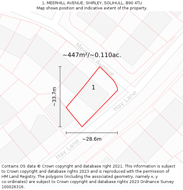 1, MEERHILL AVENUE, SHIRLEY, SOLIHULL, B90 4TU: Plot and title map