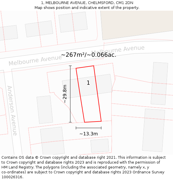 1, MELBOURNE AVENUE, CHELMSFORD, CM1 2DN: Plot and title map