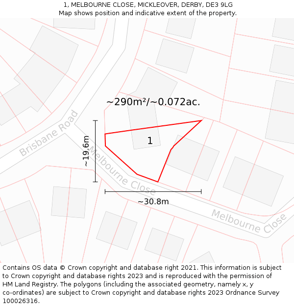 1, MELBOURNE CLOSE, MICKLEOVER, DERBY, DE3 9LG: Plot and title map