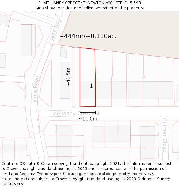 1, MELLANBY CRESCENT, NEWTON AYCLIFFE, DL5 5AR: Plot and title map