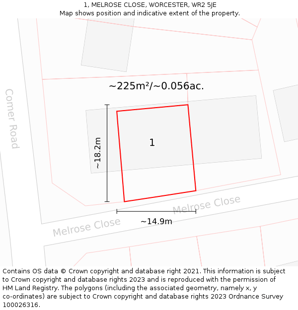 1, MELROSE CLOSE, WORCESTER, WR2 5JE: Plot and title map