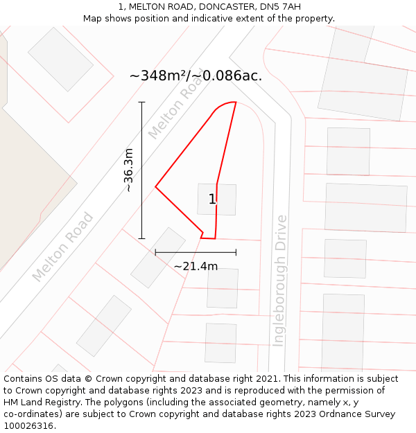 1, MELTON ROAD, DONCASTER, DN5 7AH: Plot and title map