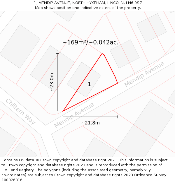1, MENDIP AVENUE, NORTH HYKEHAM, LINCOLN, LN6 9SZ: Plot and title map