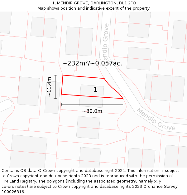 1, MENDIP GROVE, DARLINGTON, DL1 2FQ: Plot and title map