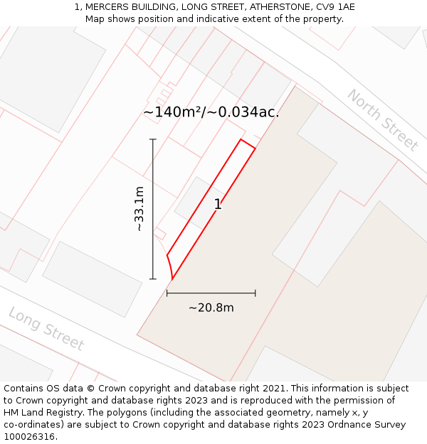 1, MERCERS BUILDING, LONG STREET, ATHERSTONE, CV9 1AE: Plot and title map
