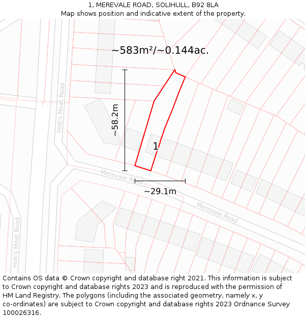 1, MEREVALE ROAD, SOLIHULL, B92 8LA: Plot and title map