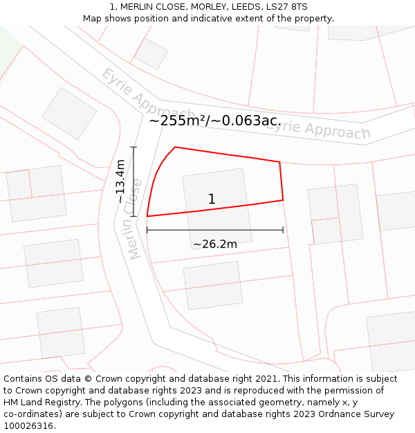 1, MERLIN CLOSE, MORLEY, LEEDS, LS27 8TS: Plot and title map