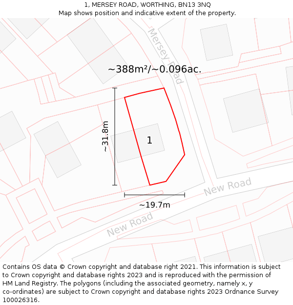 1, MERSEY ROAD, WORTHING, BN13 3NQ: Plot and title map