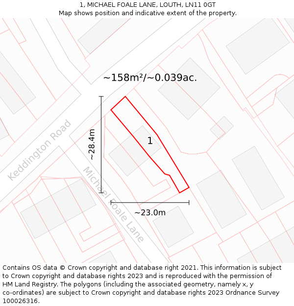 1, MICHAEL FOALE LANE, LOUTH, LN11 0GT: Plot and title map