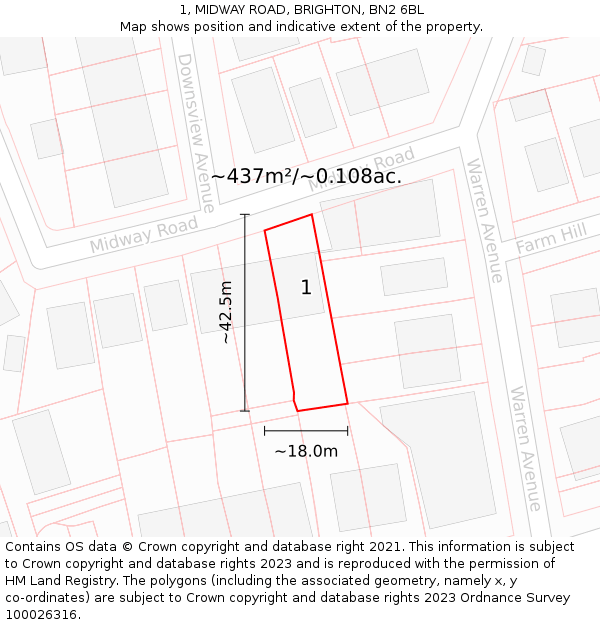 1, MIDWAY ROAD, BRIGHTON, BN2 6BL: Plot and title map
