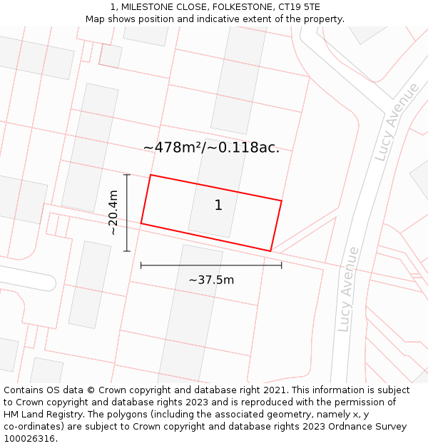 1, MILESTONE CLOSE, FOLKESTONE, CT19 5TE: Plot and title map