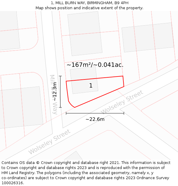 1, MILL BURN WAY, BIRMINGHAM, B9 4PH: Plot and title map