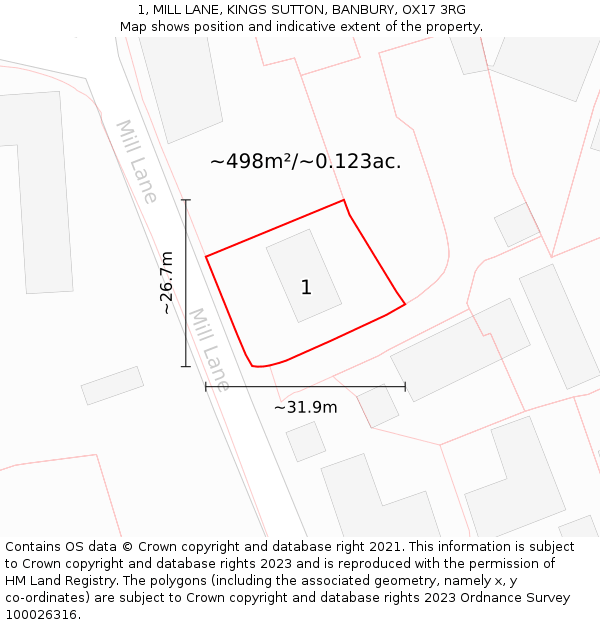 1, MILL LANE, KINGS SUTTON, BANBURY, OX17 3RG: Plot and title map