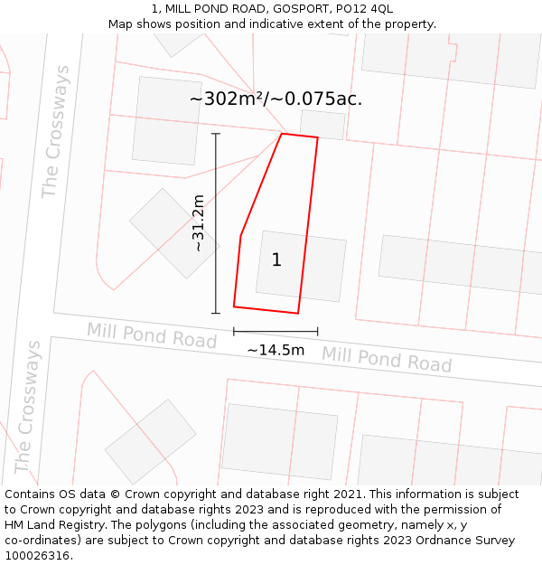 1, MILL POND ROAD, GOSPORT, PO12 4QL: Plot and title map